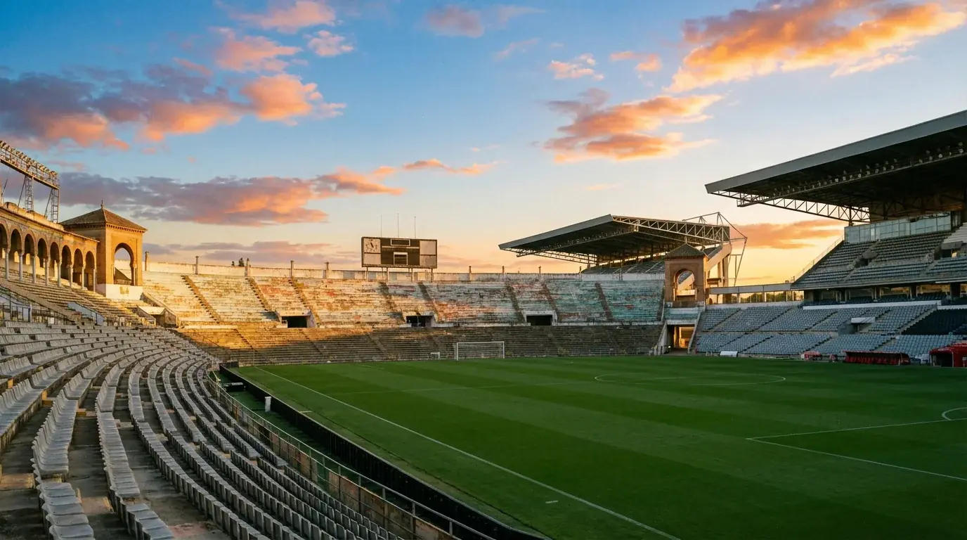 Vista panorámica de un estadio de fútbol español mostrando la evolución del deporte