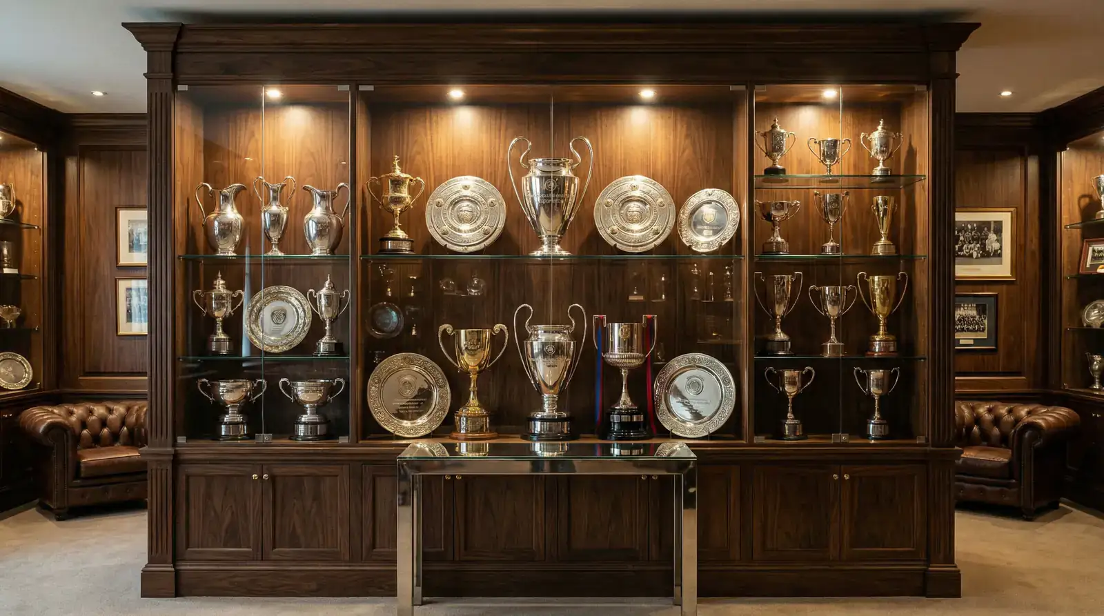 Vitrinas con los trofeos históricos de LaLiga de los grandes clubes españoles